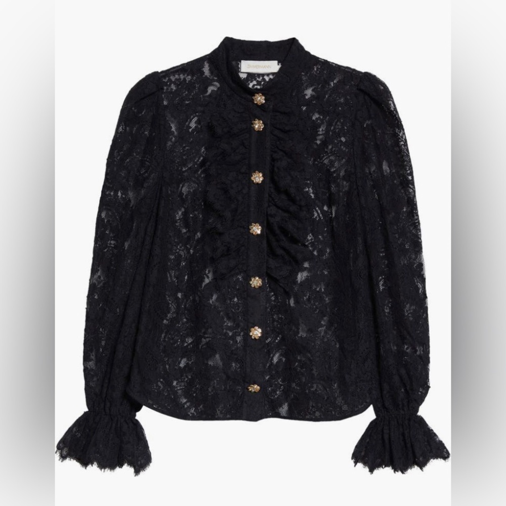 NEW $650 Zimmermann Rhinestone Flower Snap Cotton Blend Lace Top, Black, 0/US 4! - Picture 7 of 7